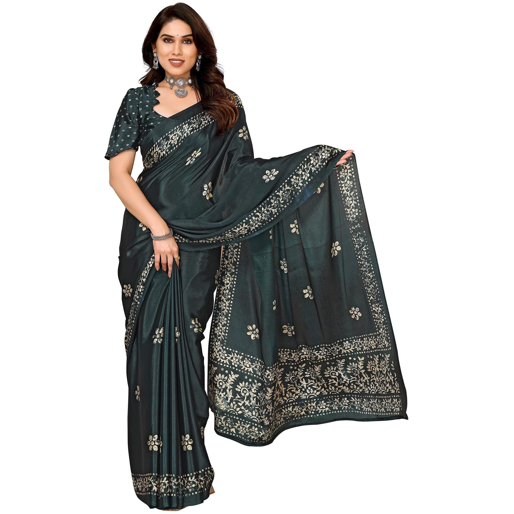 Yashika Woven Malgudi Art Silk Women's Saree (AZ-PY-P1-UTISHA Dark Green