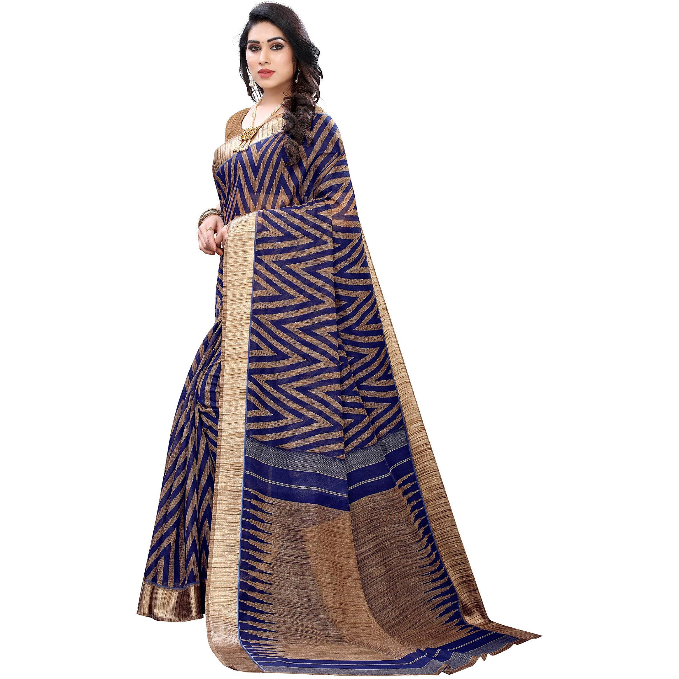 Yashika Women's Woven Linen Saree (BEE Blue