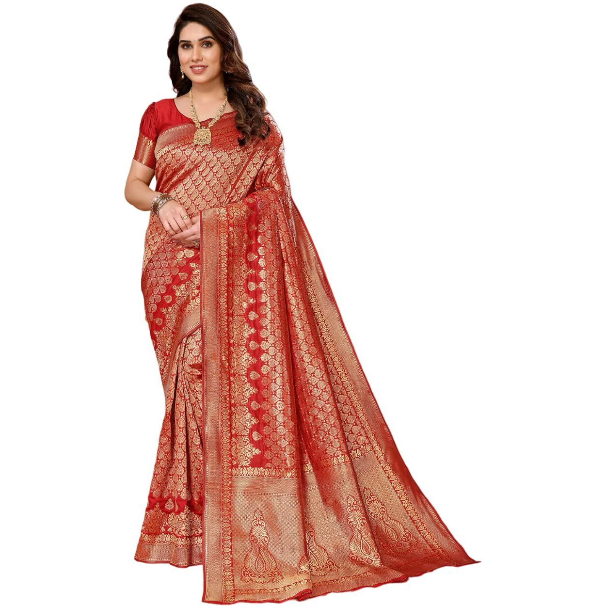 Yashika Present Banarasi Kanjivaram Silk Saree For Fashionable Women||Red Coloured Silk Kanjivaram Saree|| AZ-YS-P1-MALIYA RED New