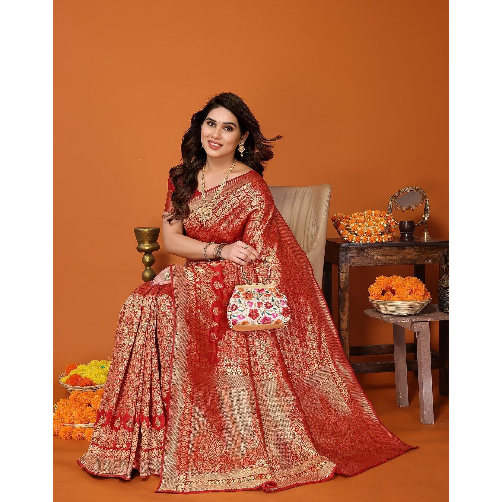Yashika Present Banarasi Kanjivaram Silk Saree For Fashionable Women||Red Coloured Silk Kanjivaram Saree|| AZ-YS-P1-MALIYA RED New