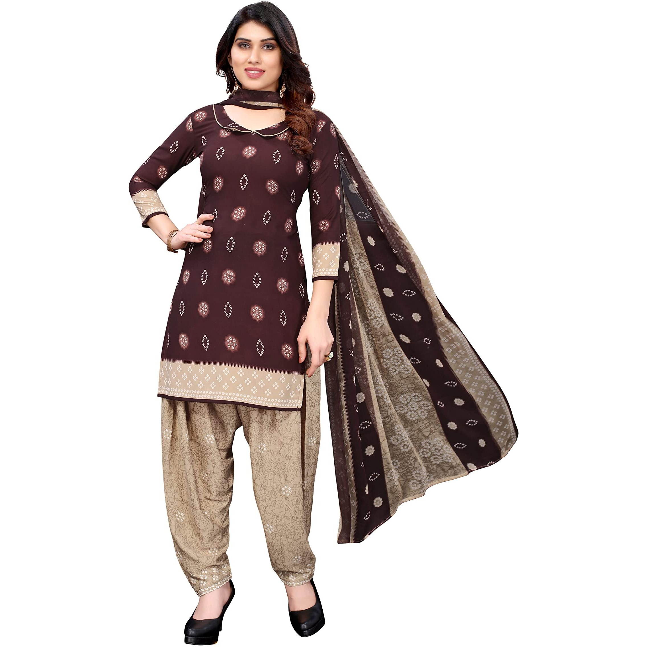 Yashika Women's French Crepe Printed Unstiched Dress Material(SHILPA MAROON)