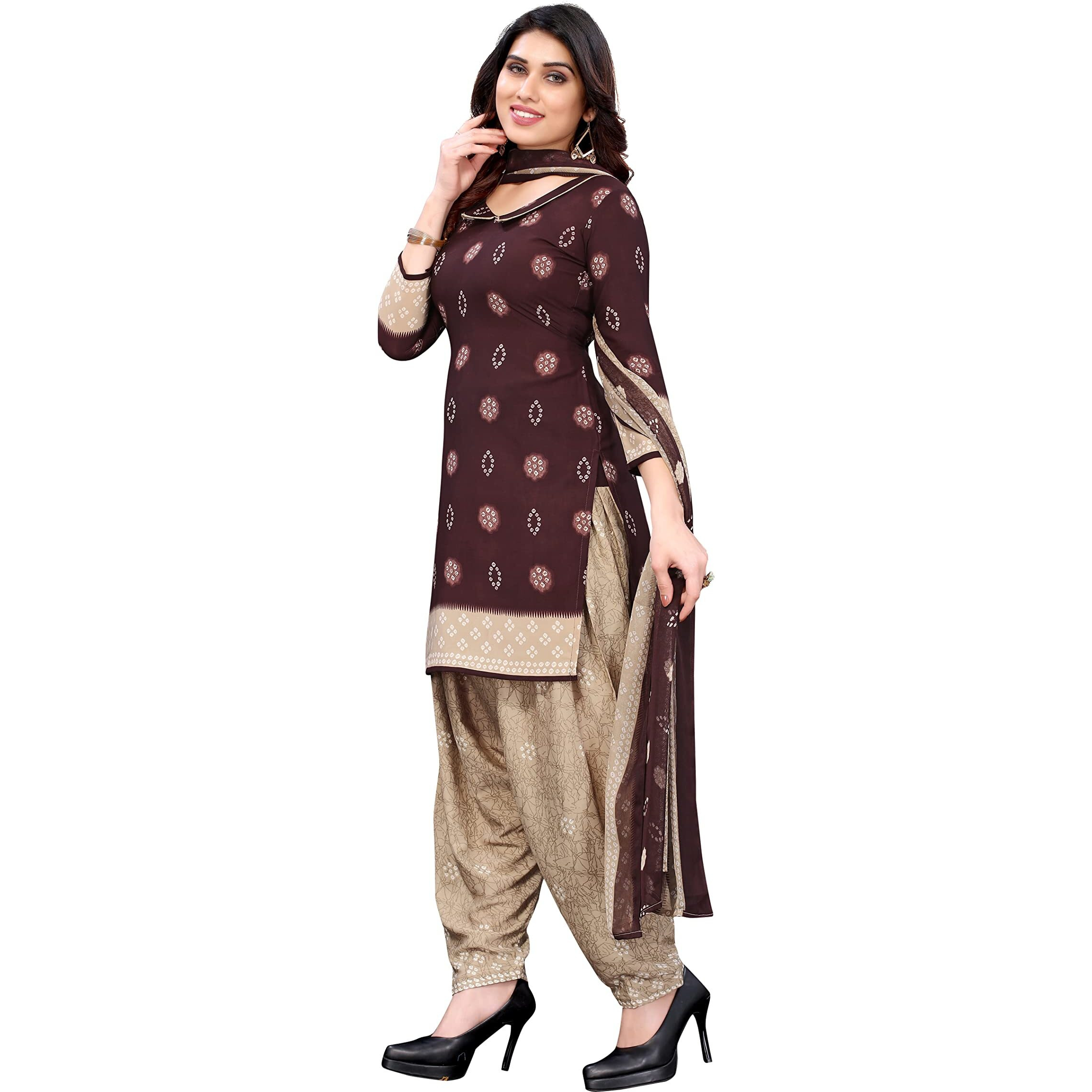 Yashika Women's French Crepe Printed Unstiched Dress Material(SHILPA MAROON)