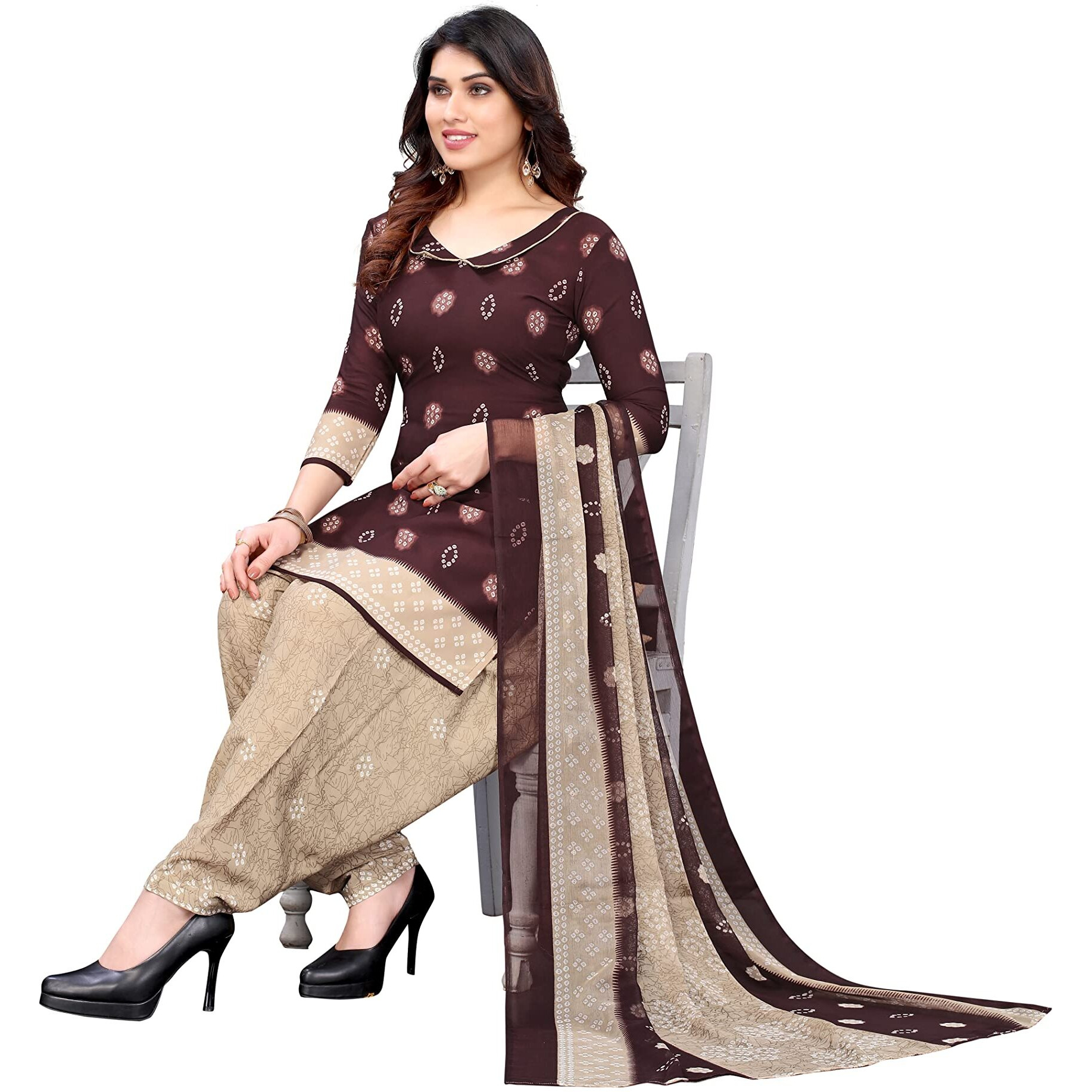 Yashika Women's French Crepe Printed Unstiched Dress Material(SHILPA MAROON)