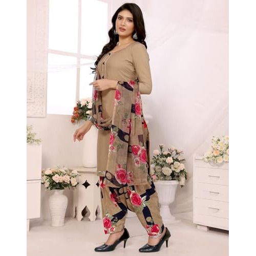 Yashika Women's Printed Dress Material - Unstitched Crepe Fabric Kurti, Pants & Dupatta Set (AZ-YS-P4-ADMIRING PINK)