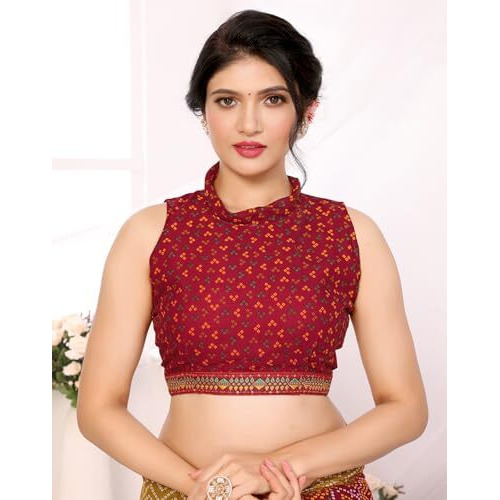 Yashika Women's Plain Bandhni Print Georgette Saree with Lace and Unstitched Blouse Material (AZ-YS-P3-AADHYA-KAPILA-Parent_Red)