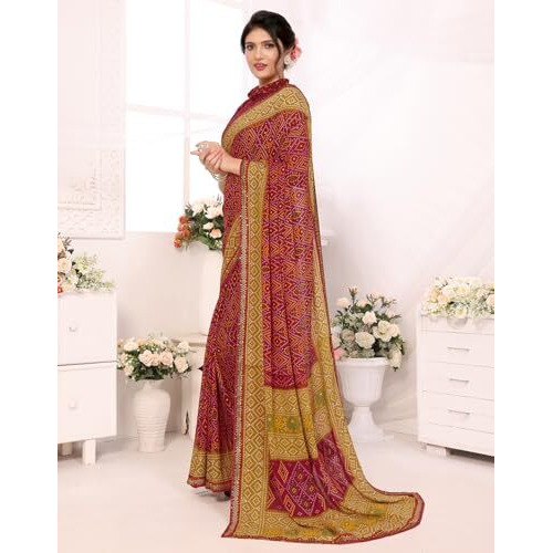 Yashika Women's Plain Bandhni Print Georgette Saree with Lace and Unstitched Blouse Material (AZ-YS-P3-AADHYA-KAPILA-Parent_Red)