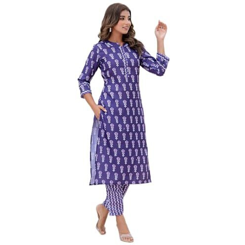 Yashika Regular Printed Cotton Blend Straight Kurta Pant Set-Elegant Ethnic Wear Ensemble Modern Women, Perfect for Any Occasion (AZ-YS-P1-KS2115-XL_Violet