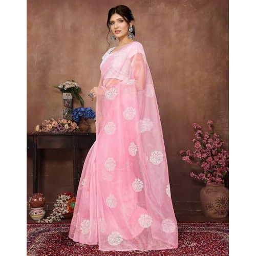 Yashika Women's Woven Printed Organza Saree with Blouse Material (AZ-YS-P1-PRMISHA-Parent_Pink)