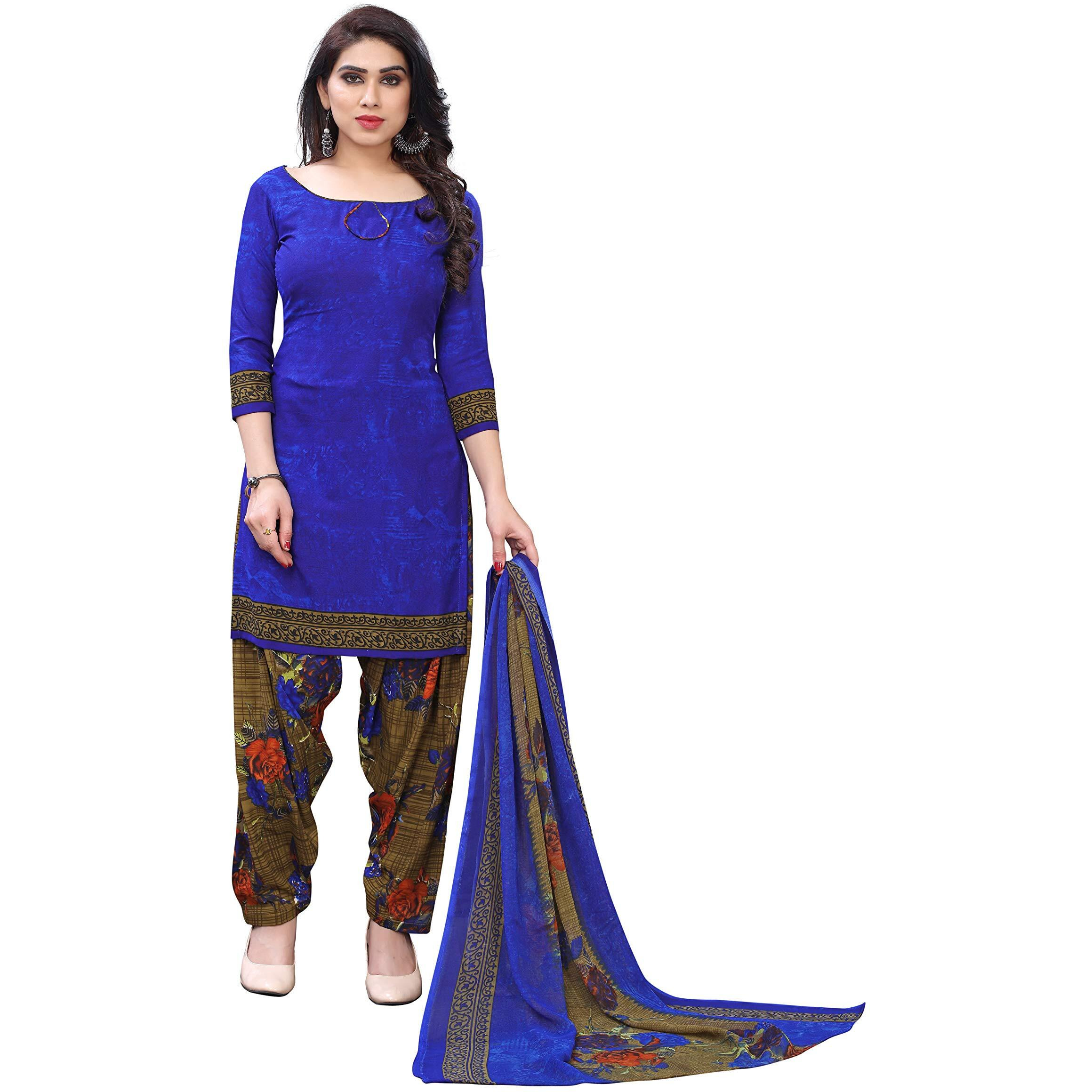 Yashika Women's Crepe Printed Unstiched Salwar Suit Dress Material Free Size (Hybird Navy)