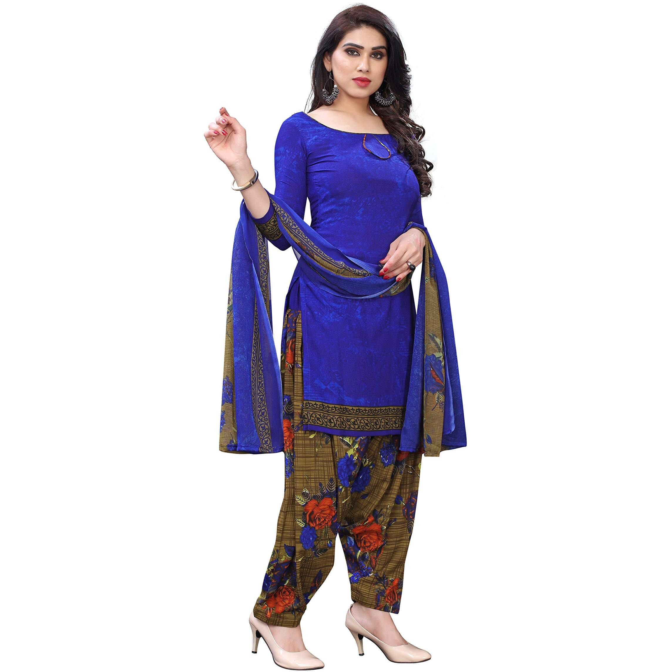 Yashika Women's Crepe Printed Unstiched Salwar Suit Dress Material Free Size (Hybird Navy)