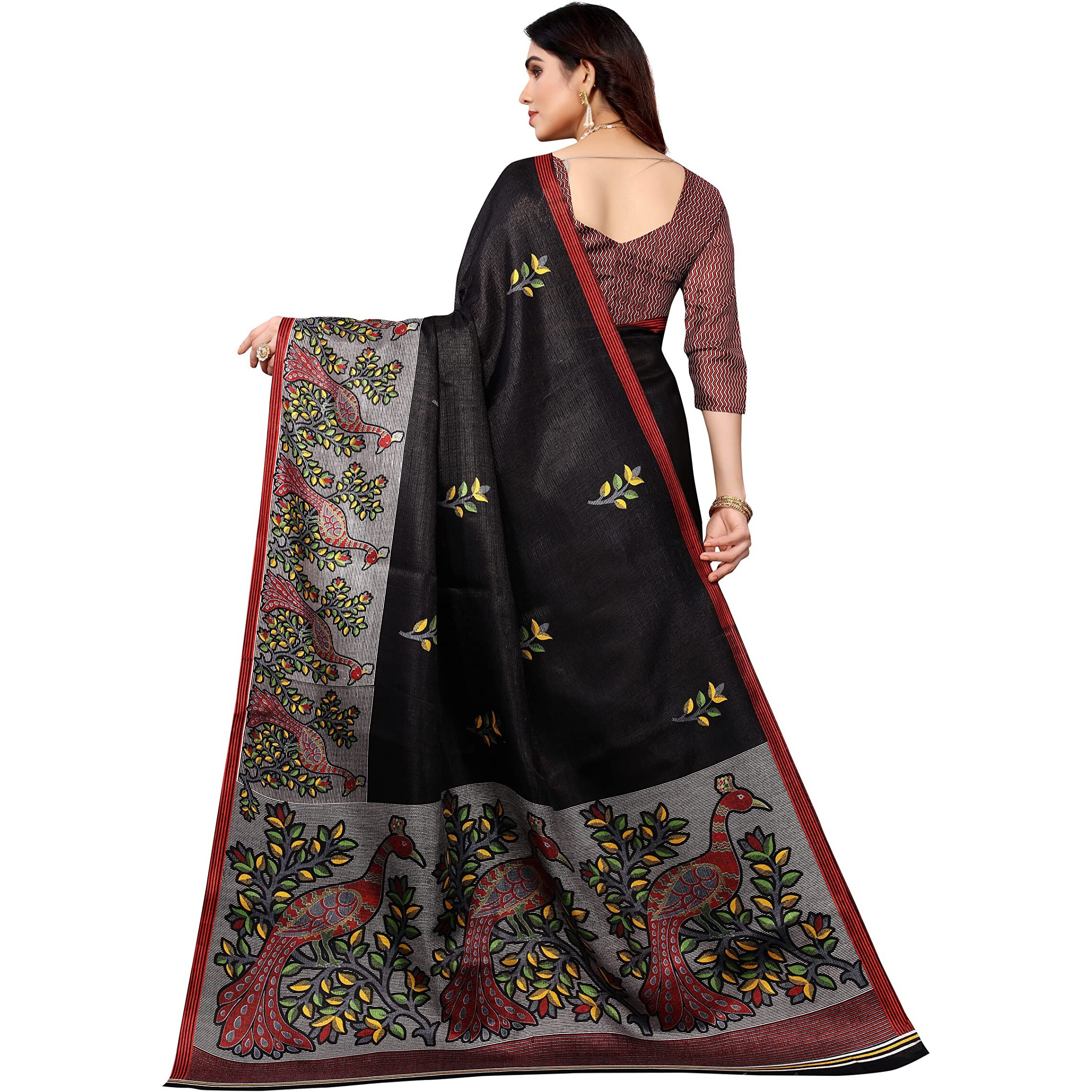 Yashika Womens Art Silk Printed Saree With Blouse Piece(UDITA BLACK_Free Size)