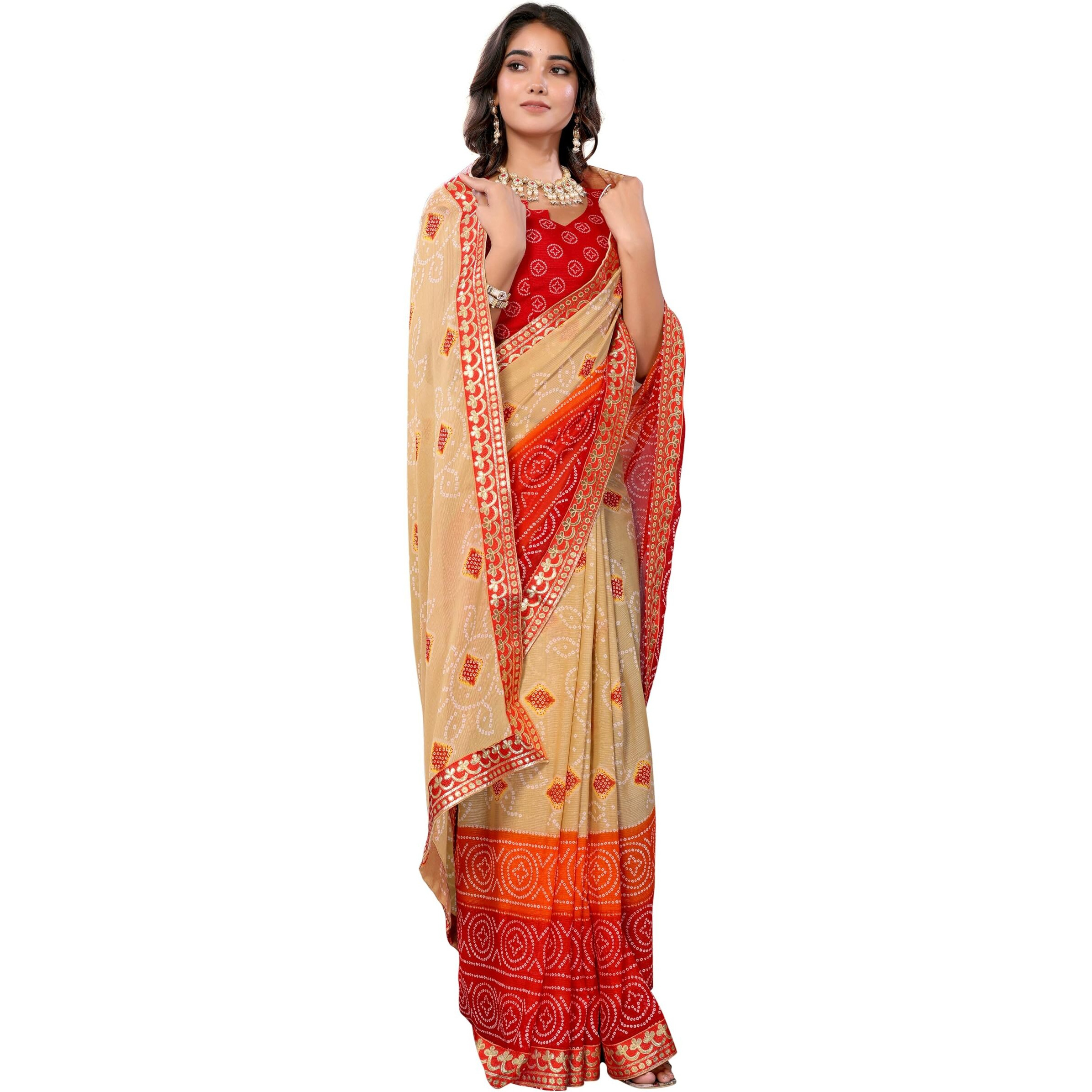 Yashika Women's Woven Latest Georgette Saree with Lace and Blouse Material (AZ-YS-P2-AACHAL-KORAM-Parent-NEW_Chiku Red)