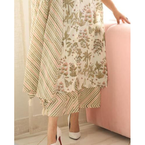 ANNI DESIGNER Women's Rayon Blend Straight Printed Kurta with Pant & Dupatta (Damlur Cream_M_Cream_Medium)