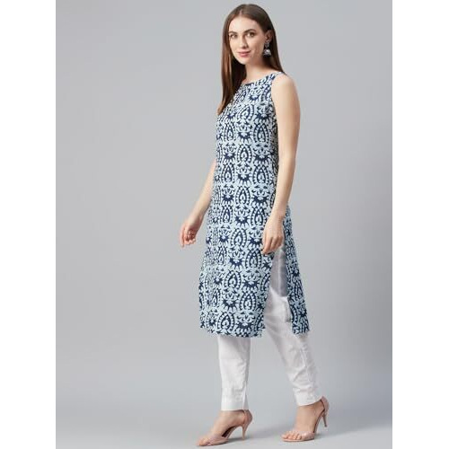 ANNI DESIGNER Women's Rayon Blend Straight Printed Kurta (CCD Blue_L_Blue_Large)