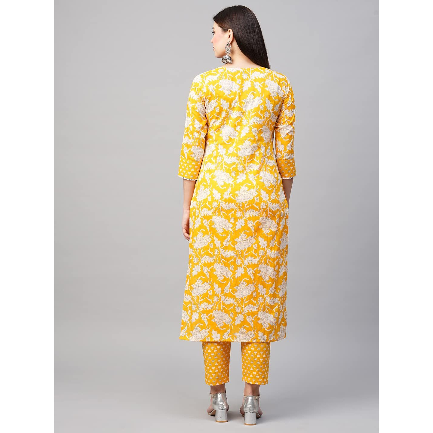 ANNI DESIGNER Women's Cotton Blend Printed Straight Kurta with Pant (Teri Yellow_XXL_Yellow_XX-Large)