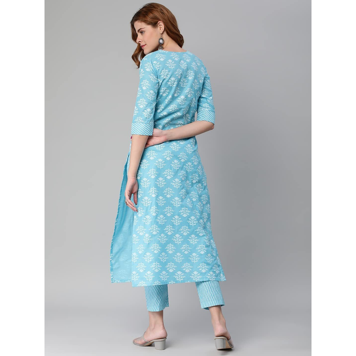 ANNI DESIGNER Women's Cotton Blend Printed Straight Kurta with Pant (KIDYA Blue_XL_Blue_X-Large)