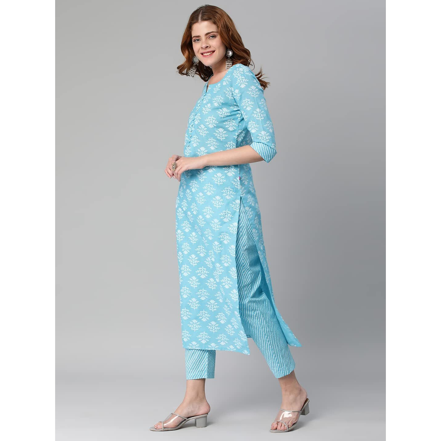 ANNI DESIGNER Women's Cotton Blend Printed Straight Kurta with Pant (KIDYA Blue_XL_Blue_X-Large)