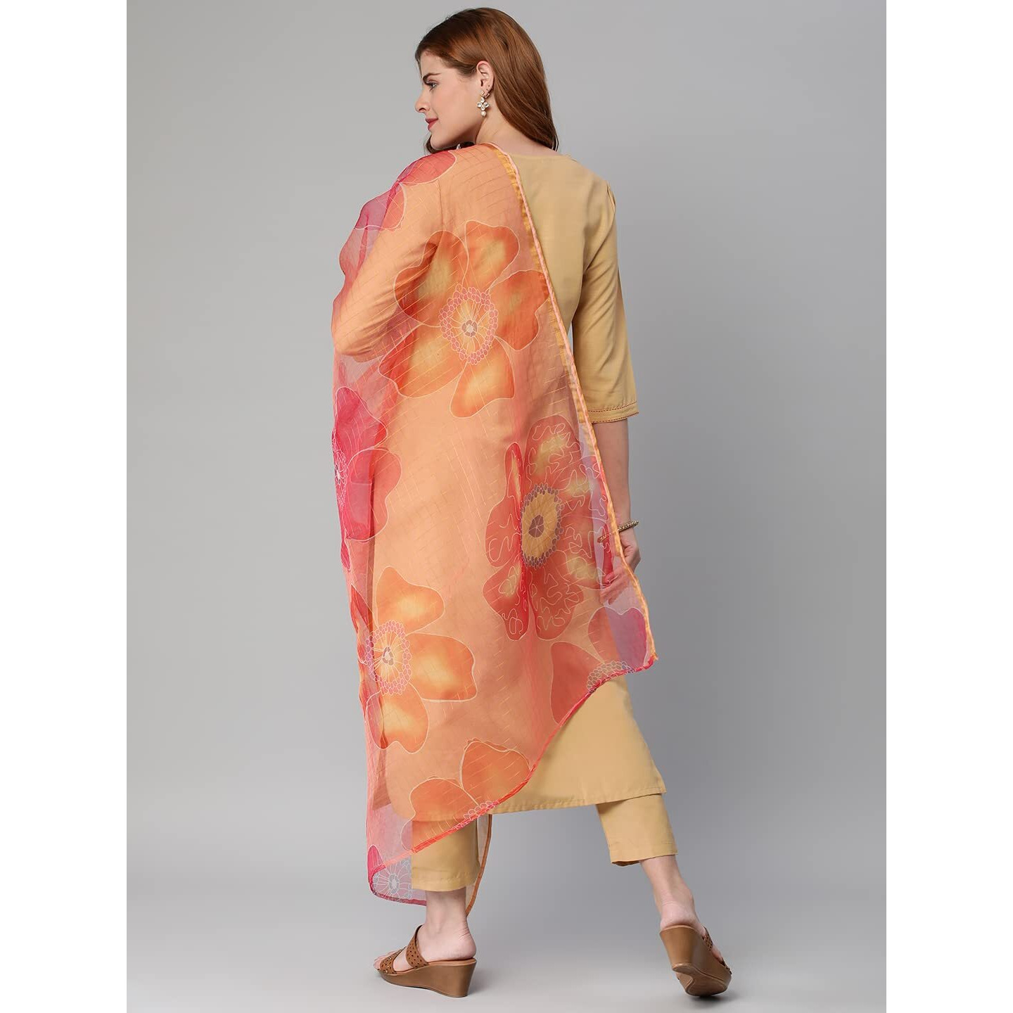 ANNI DESIGNER Women's Cotton Blend Solid Straight Kurta with Pant & with Dupatta (Chora WP_Beige_S_Beige_Small)