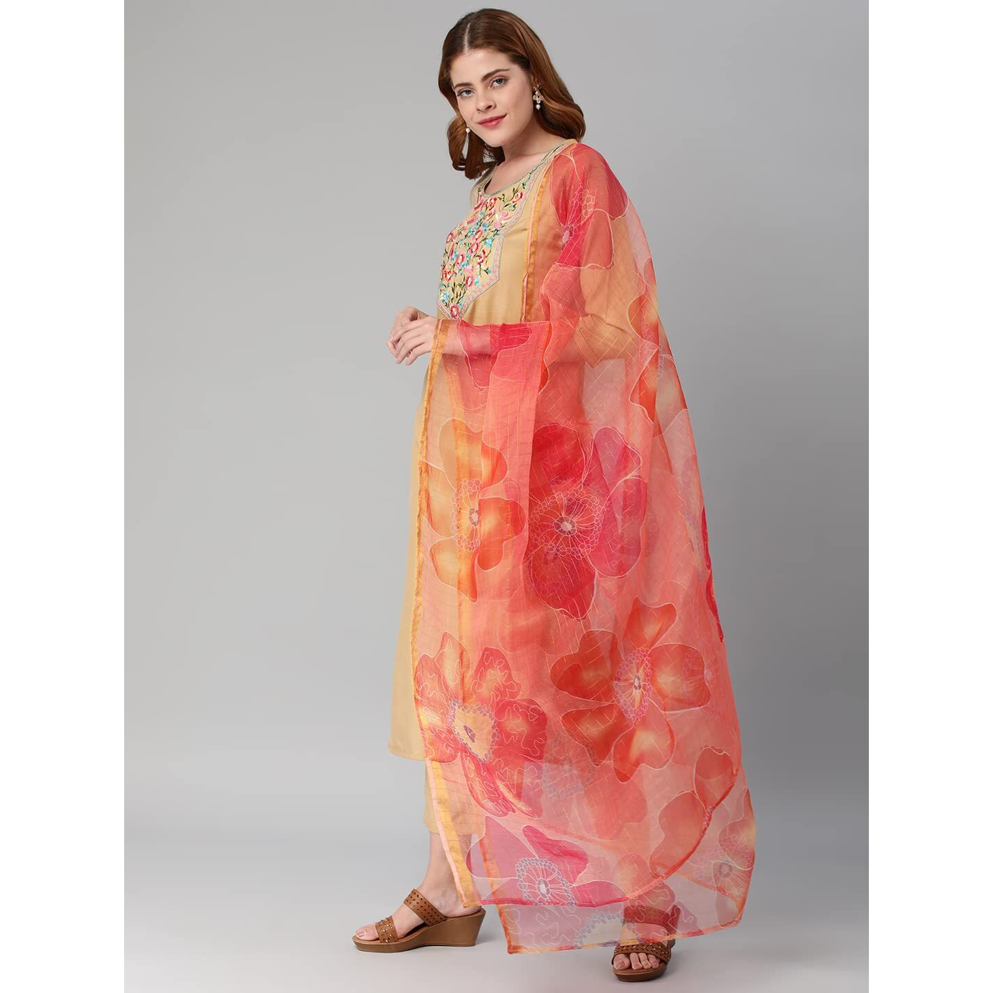 ANNI DESIGNER Women's Cotton Blend Solid Straight Kurta with Pant & with Dupatta (Chora WP_Beige_S_Beige_Small)