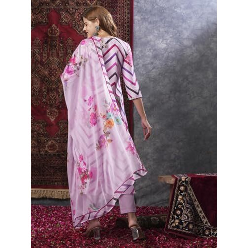 ANNI DESIGNER Women's Rayon Blend Straight Printed Kurta with Pant & Dupatta (TANNU PINK-VKS01_M_Pink_Medium)