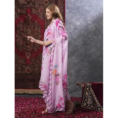 ANNI DESIGNER Women's Rayon Blend Straight Printed Kurta with Pant & Dupatta (TANNU PINK-VKS01_M_Pink_Medium)