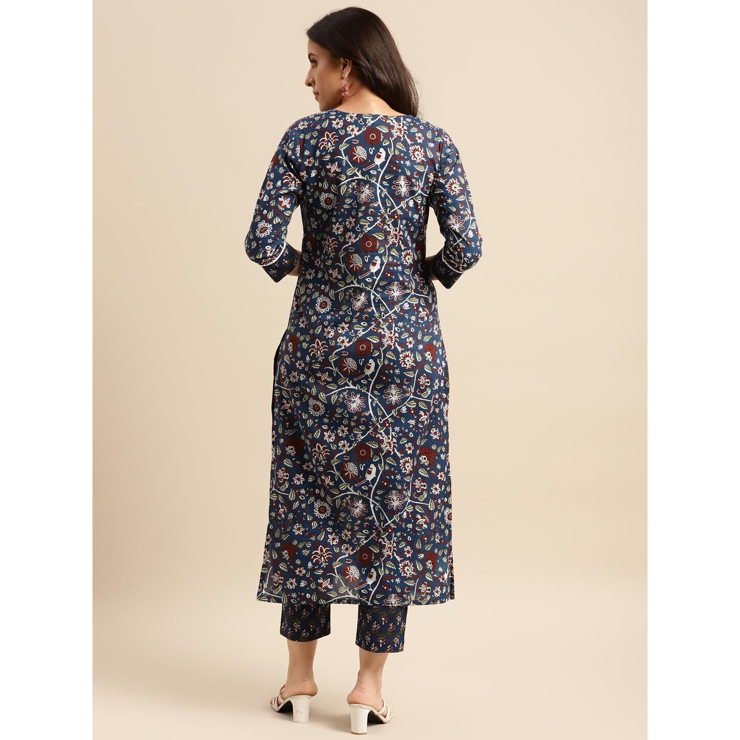 ANNI DESIGNER Women's Cotton Blend Printed Straight Kurta with Pant (Win Blue_L_Blue_Large)