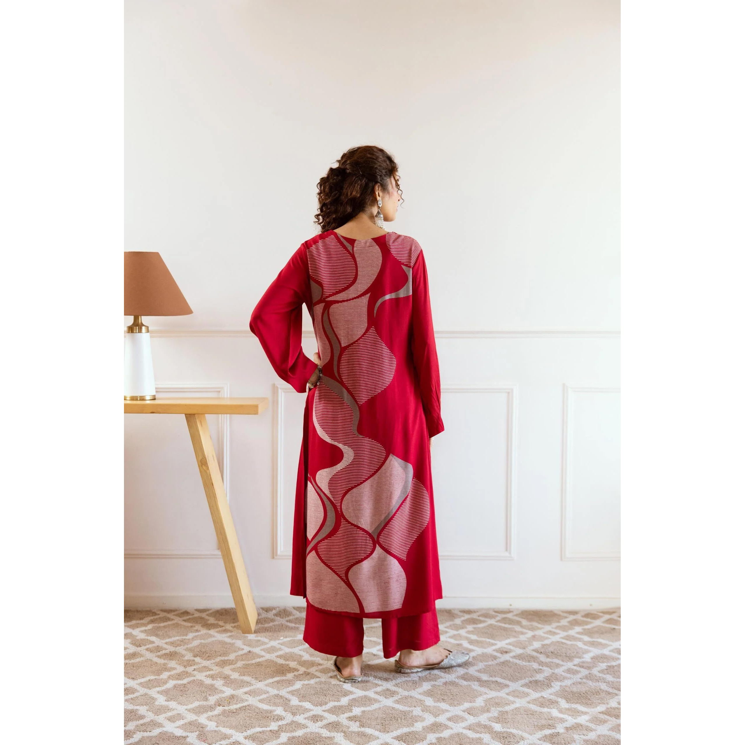 ANNI DESIGNER Women's Rayon Blend Straight Printed Kurta with Palazzo (DAKSHAYINI Pink_S_Pink_Small)