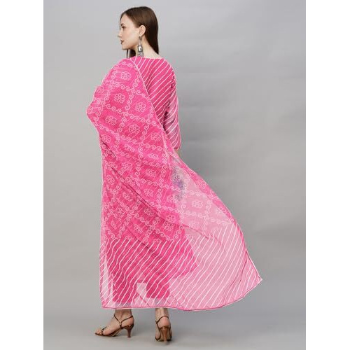 ANNI DESIGNER Women's Cotton Blend Straight Printed Kurta with Pant & Dupatta (Doremi Baby Pink_S_Baby Pink_Small)