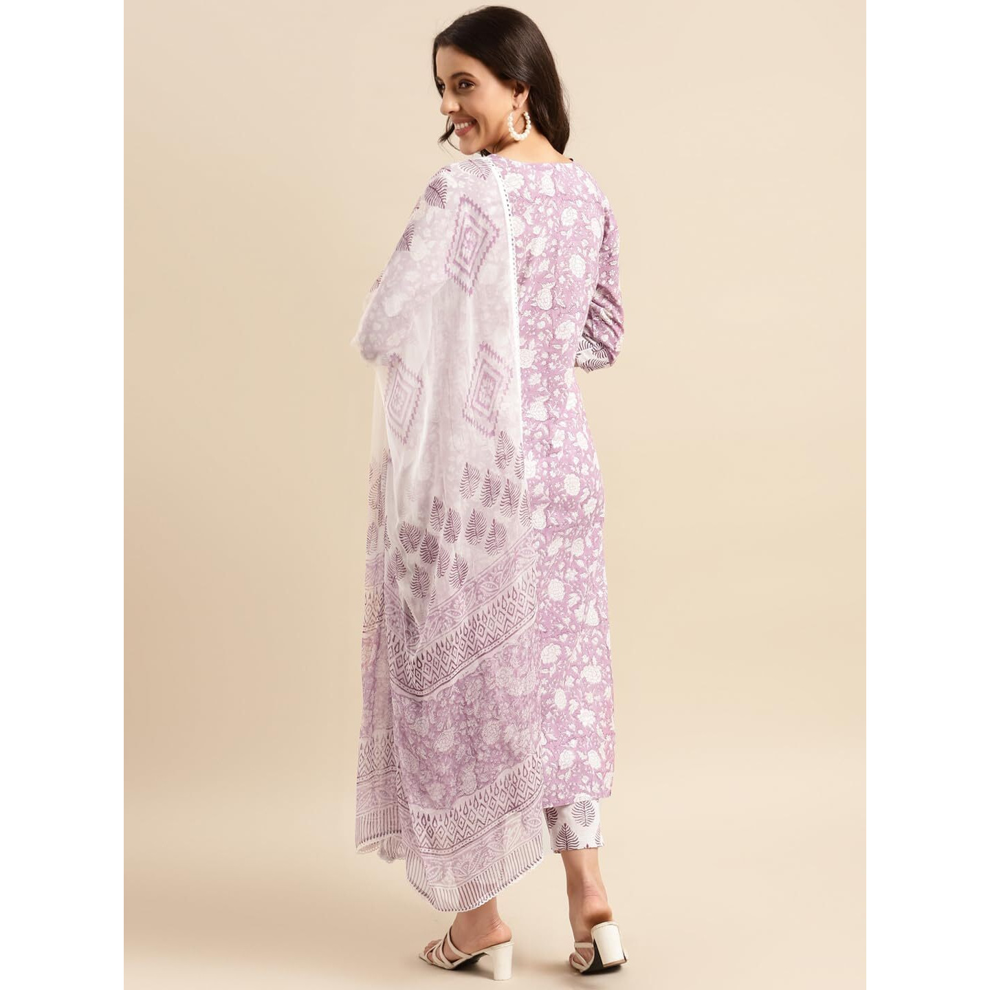 ANNI DESIGNER Women's Cotton Blend Straight Printed Kurta with Pant & Dupatta (Ratnapriya Purple-NWG_XL_Purple_X-Large)