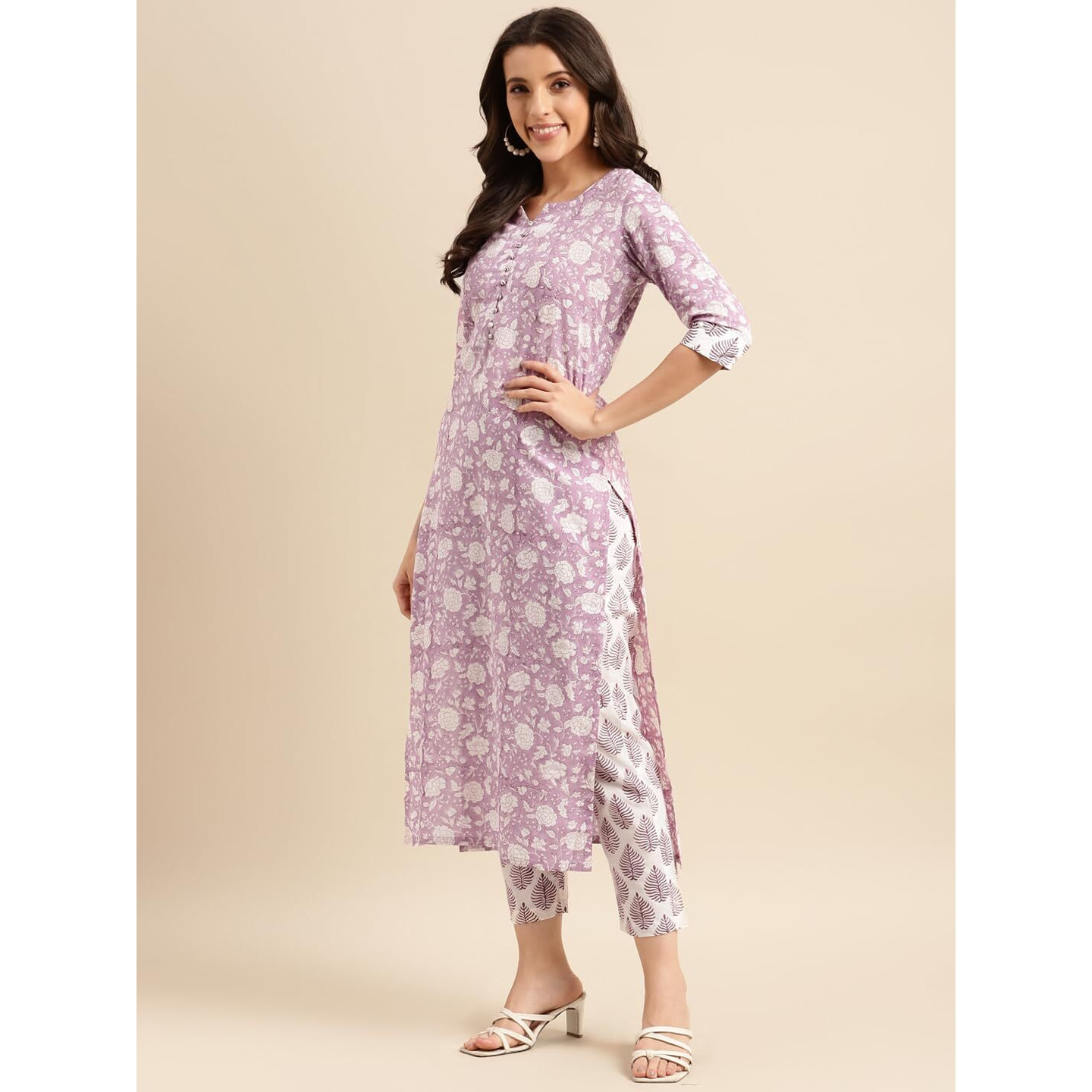 ANNI DESIGNER Women's Cotton Blend Straight Printed Kurta with Pant & Dupatta (Ratnapriya Purple-NWG_XL_Purple_X-Large)