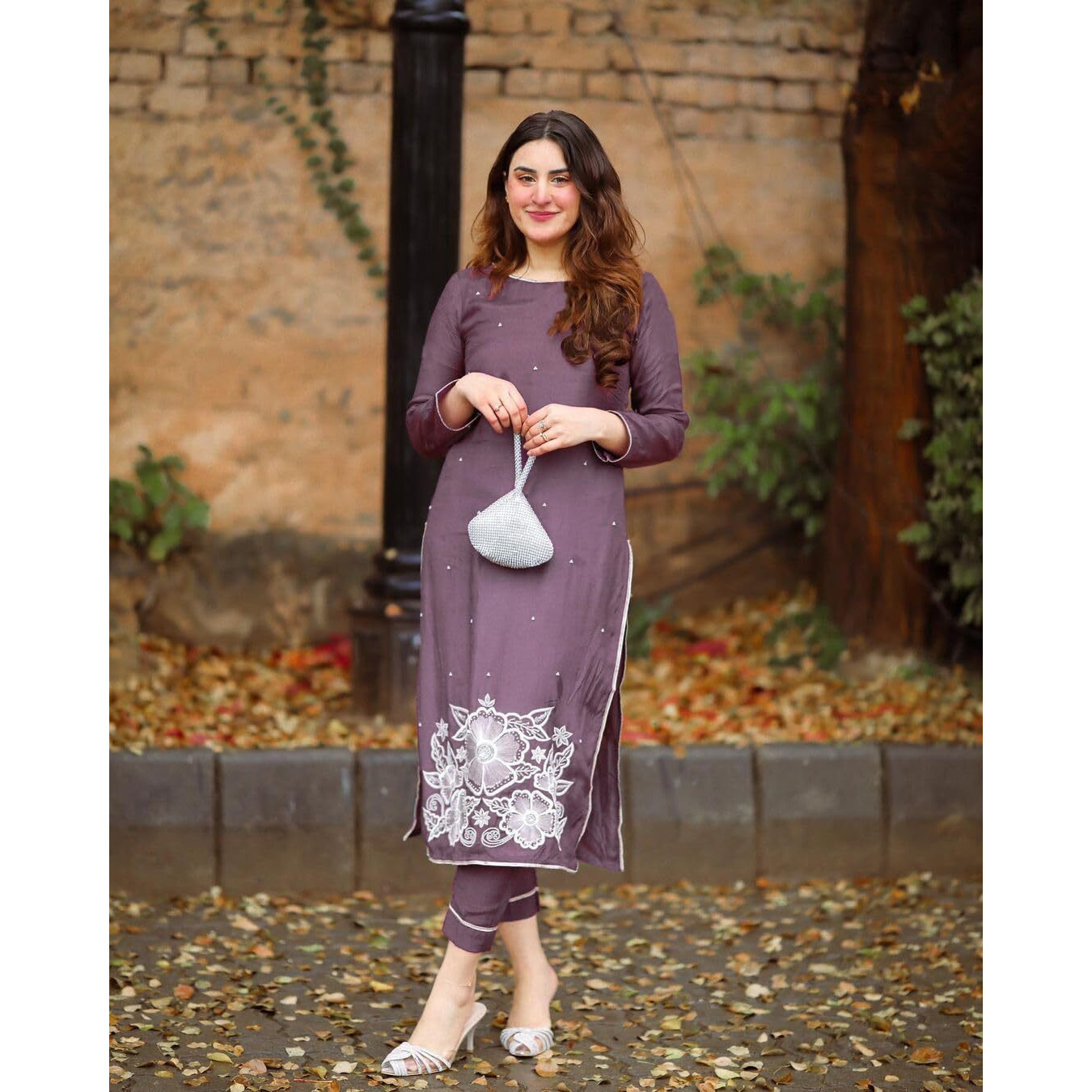 ANNI DESIGNER Women's Rayon Straight Embroidered Kurta with Pant Set (Pital-Purple_S_Purple_Small)