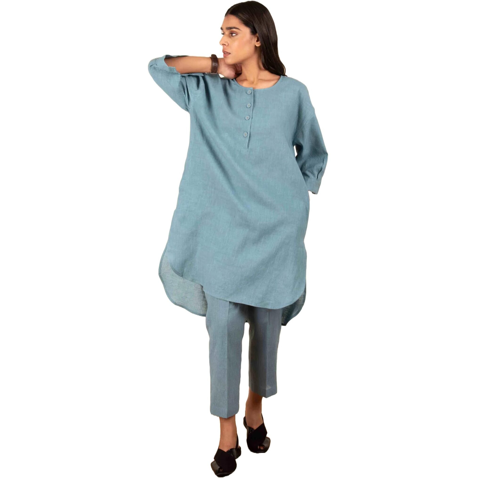 ANNI DESIGNER Women's Rayon Blend Straight Solid Kurta with Pant (Nanital Blue_XXL_Blue_XX-Large)