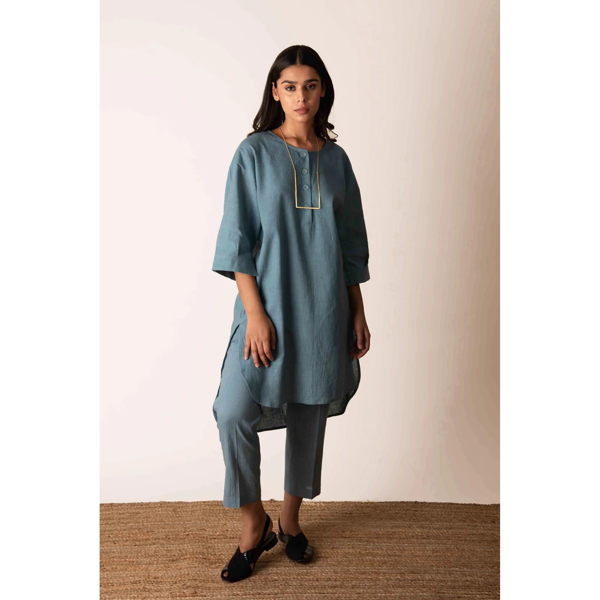 ANNI DESIGNER Women's Rayon Blend Straight Solid Kurta with Pant (Nanital Blue_XXL_Blue_XX-Large)