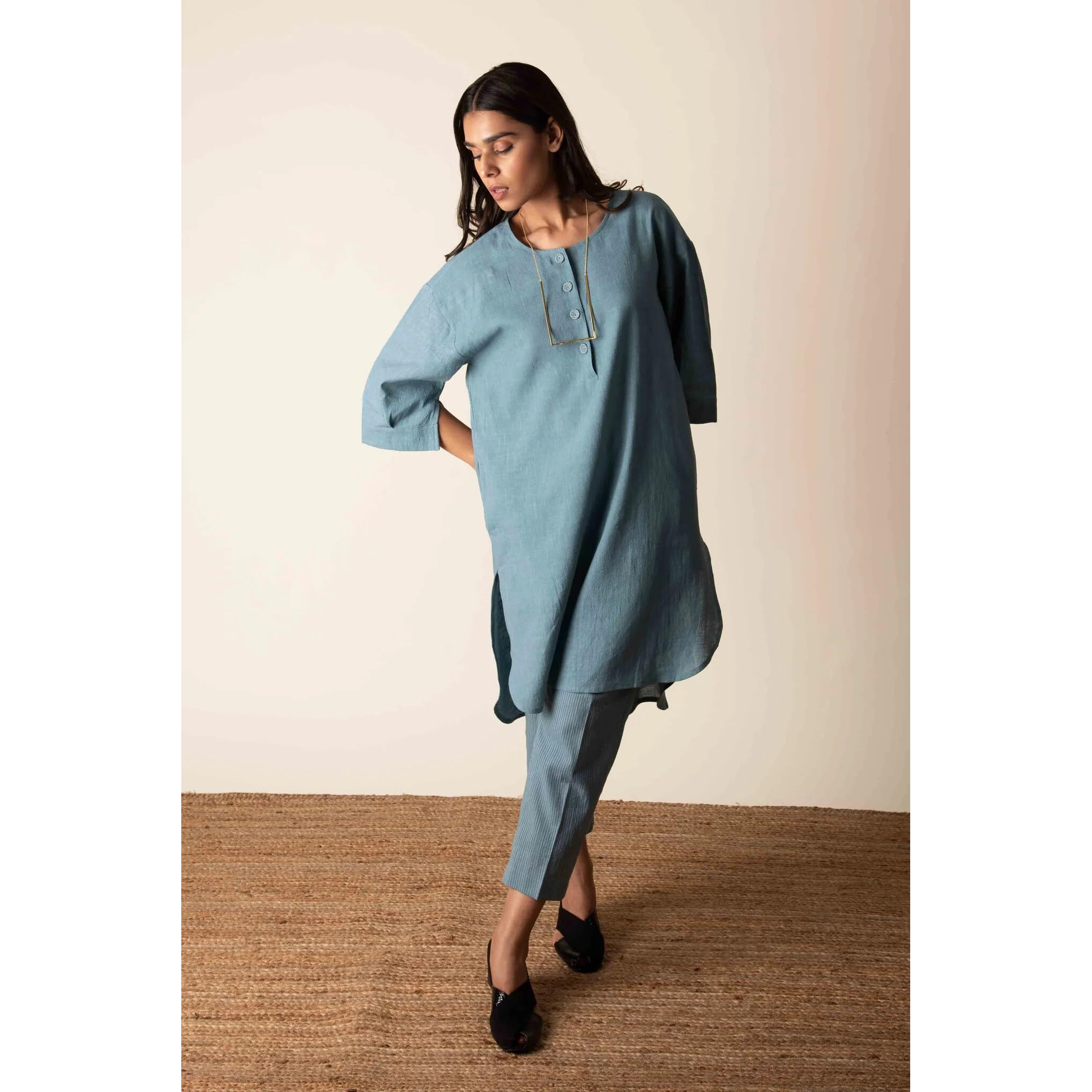 ANNI DESIGNER Women's Rayon Blend Straight Solid Kurta with Pant (Nanital Blue_XXL_Blue_XX-Large)