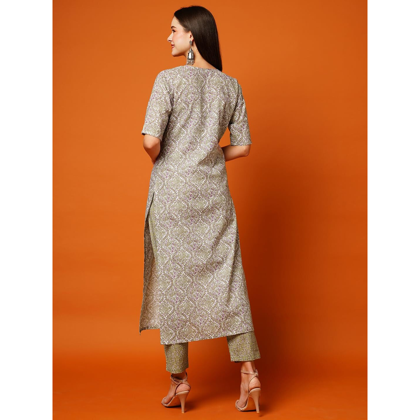 ANNI DESIGNER Women's Cotton Blend Printed Straight Kurta with Pant (BATAKLI-Pista_S_Pista_Small)