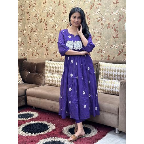 ANNI DESIGNER Women's Rayon Blend Anarkali Printed Kurta with Pant (ANVESHI BEGANI-VKS01_L_Begani_Large)