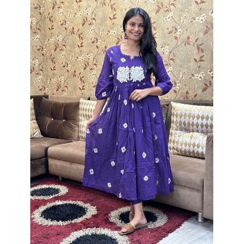 ANNI DESIGNER Women's Rayon Blend Anarkali Printed Kurta with Pant (ANVESHI BEGANI-VKS01_L_Begani_Large)