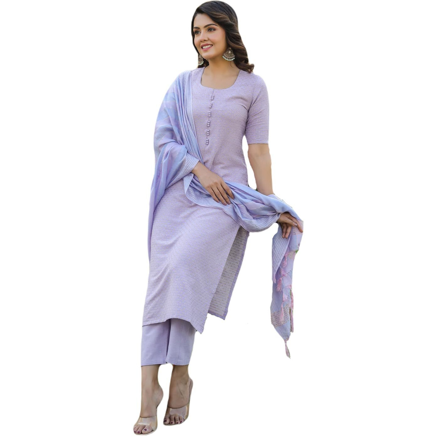 ANNI DESIGNER Women's Rayon Blend Printed Straight Kurta with Pant & Dupatta (Nukad Purple_XL_Purple_X-Large)