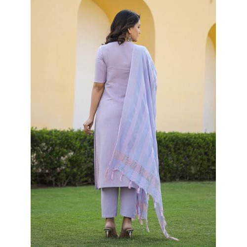ANNI DESIGNER Women's Rayon Blend Printed Straight Kurta with Pant & Dupatta (Nukad Purple_XL_Purple_X-Large)