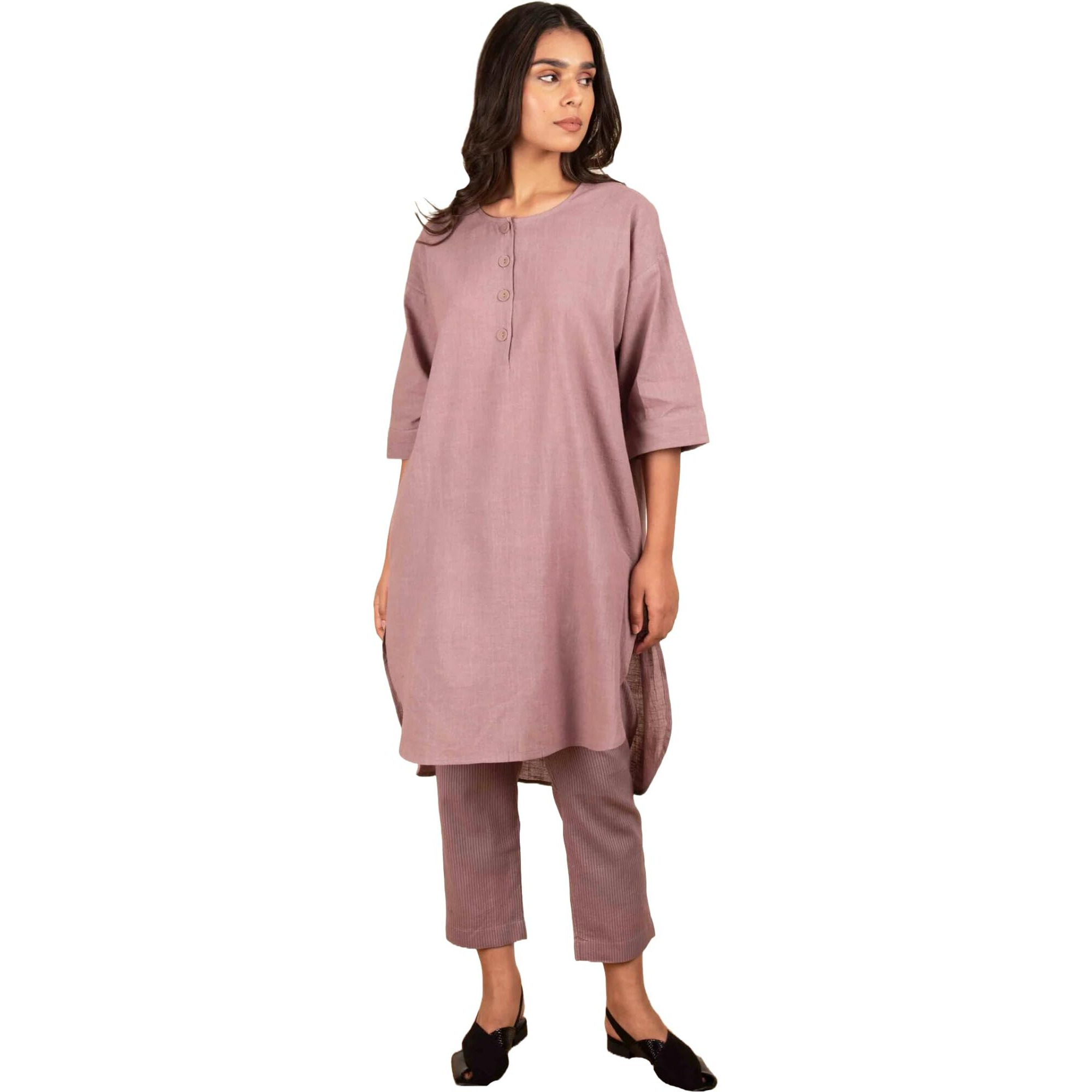 ANNI DESIGNER Women's Rayon Blend Straight Solid Kurta with Pant (Nanital Purple_S_Purple_Small)