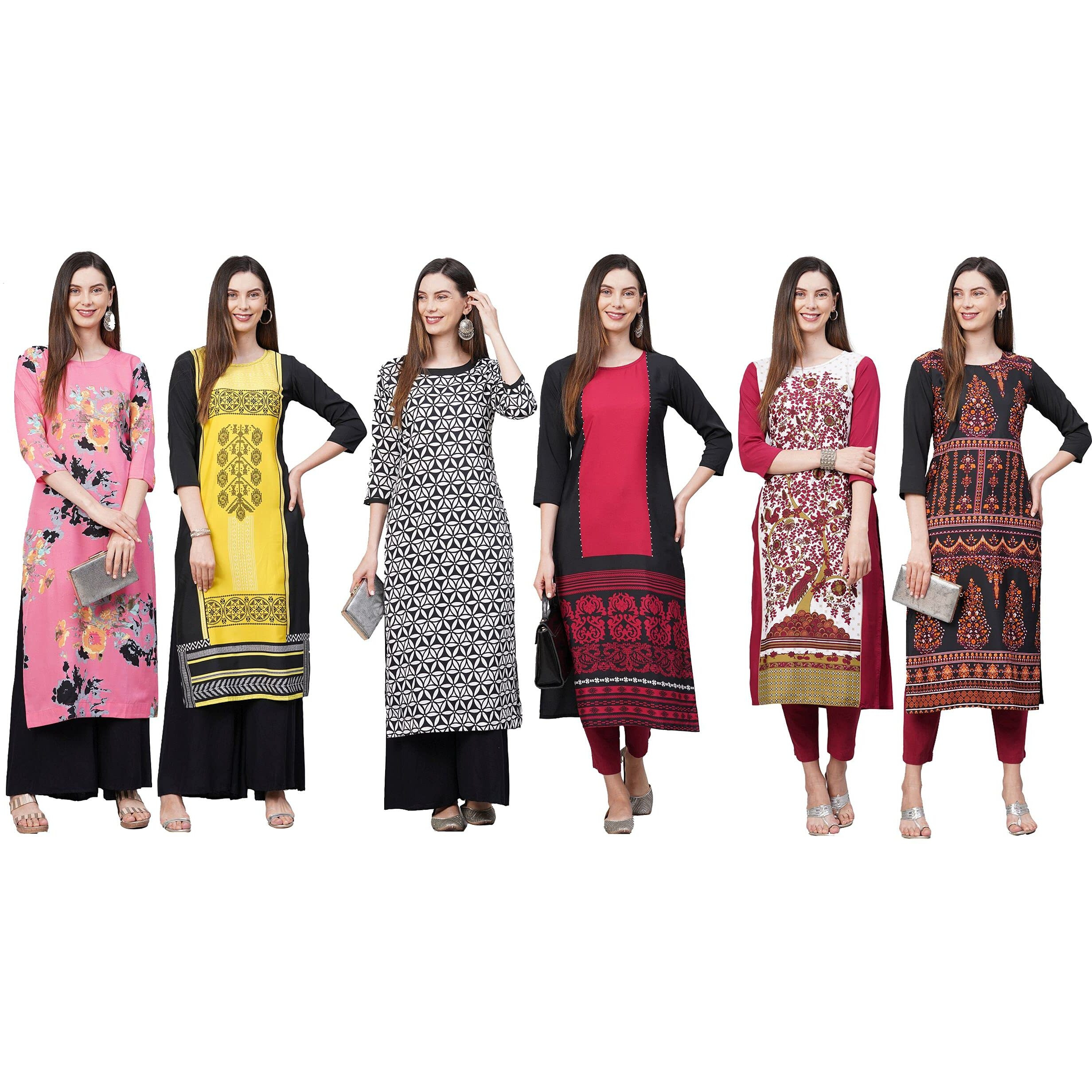 ANNI DESIGNER Women's Crepe Straight Printed Kurta Pack of 6 (Crepe Combo-6_99_M_Newly_Multicolor_Medium)