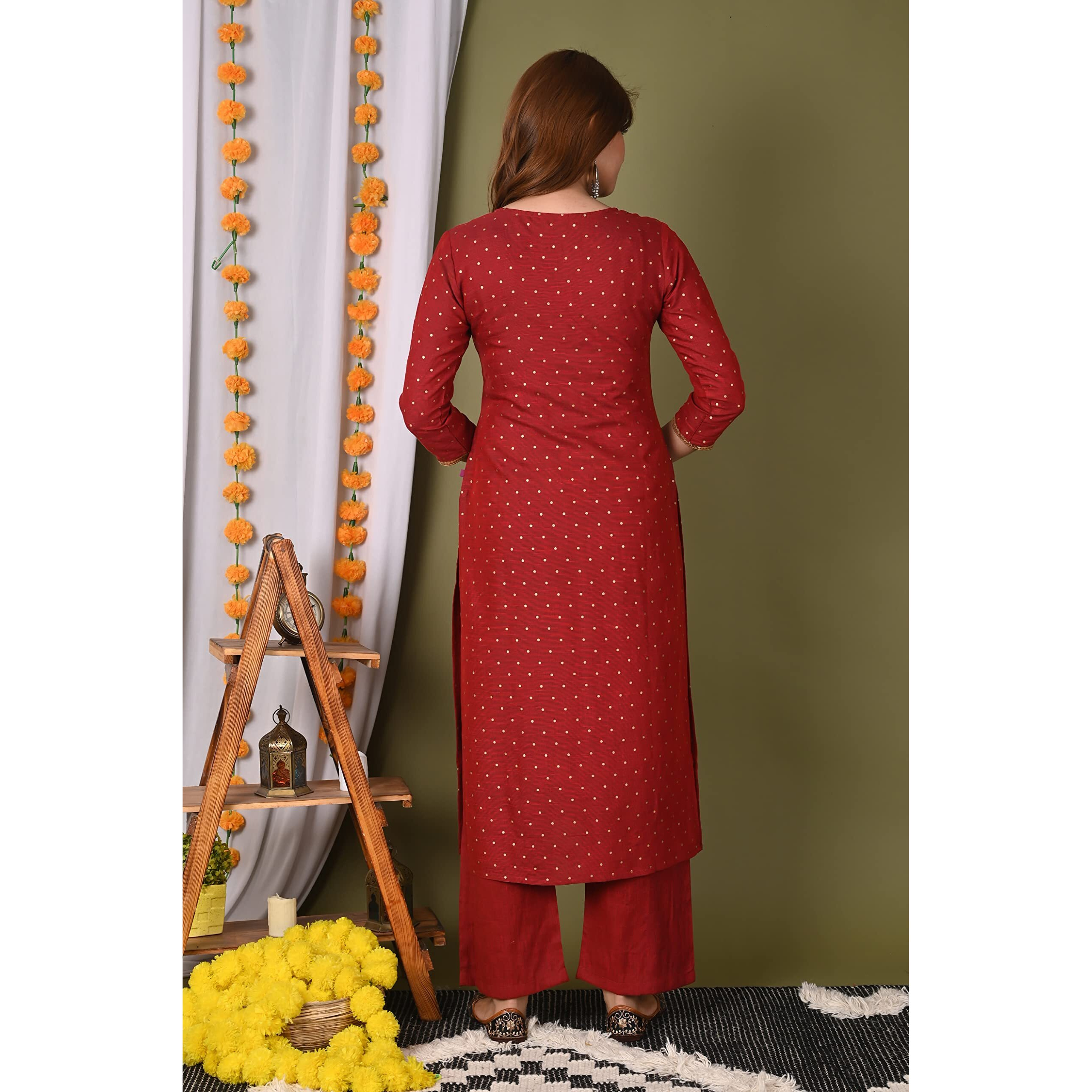 ANNI DESIGNER Women's Cotton Blend Straight Printed Kurta with Palazzo and Dupatta (PRITU-RED_XL Red_X-Large)