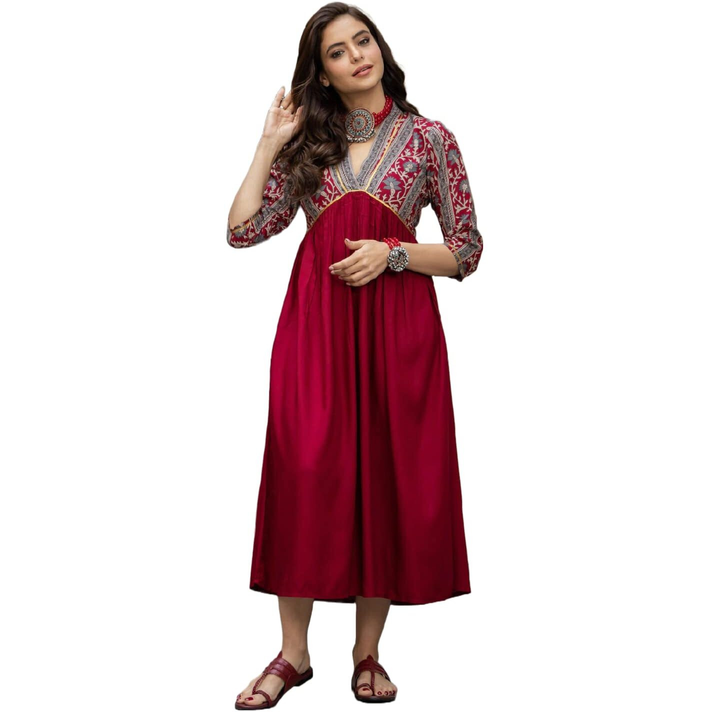 ANNI DESIGNER Women's Cotton Blend Regular Kurti (RUH-Maroon-Dress-an Large)