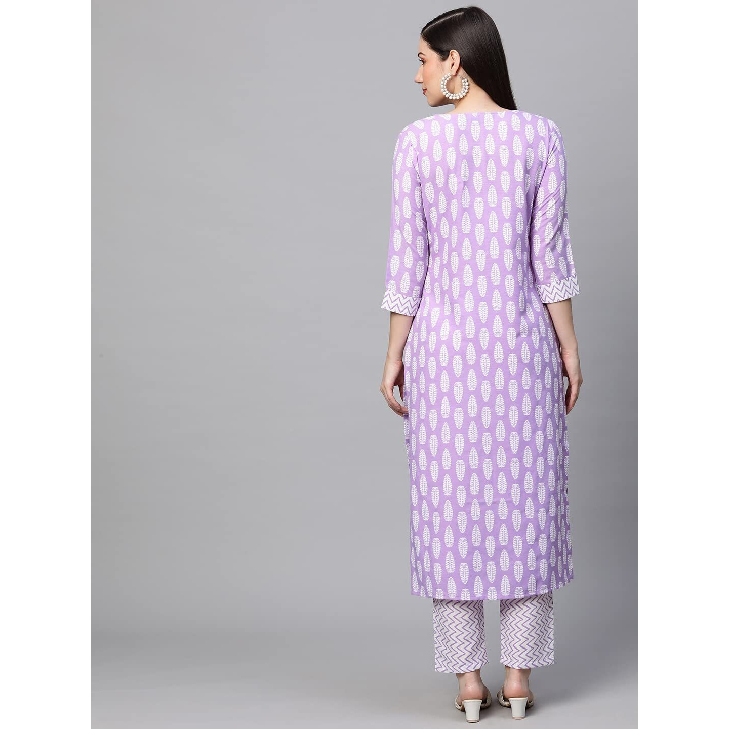 ANNI DESIGNER Women's Cotton Blend Traditional Straight Printed Kurta and Pant Set (Danapa Purple_L_Purple_Large)