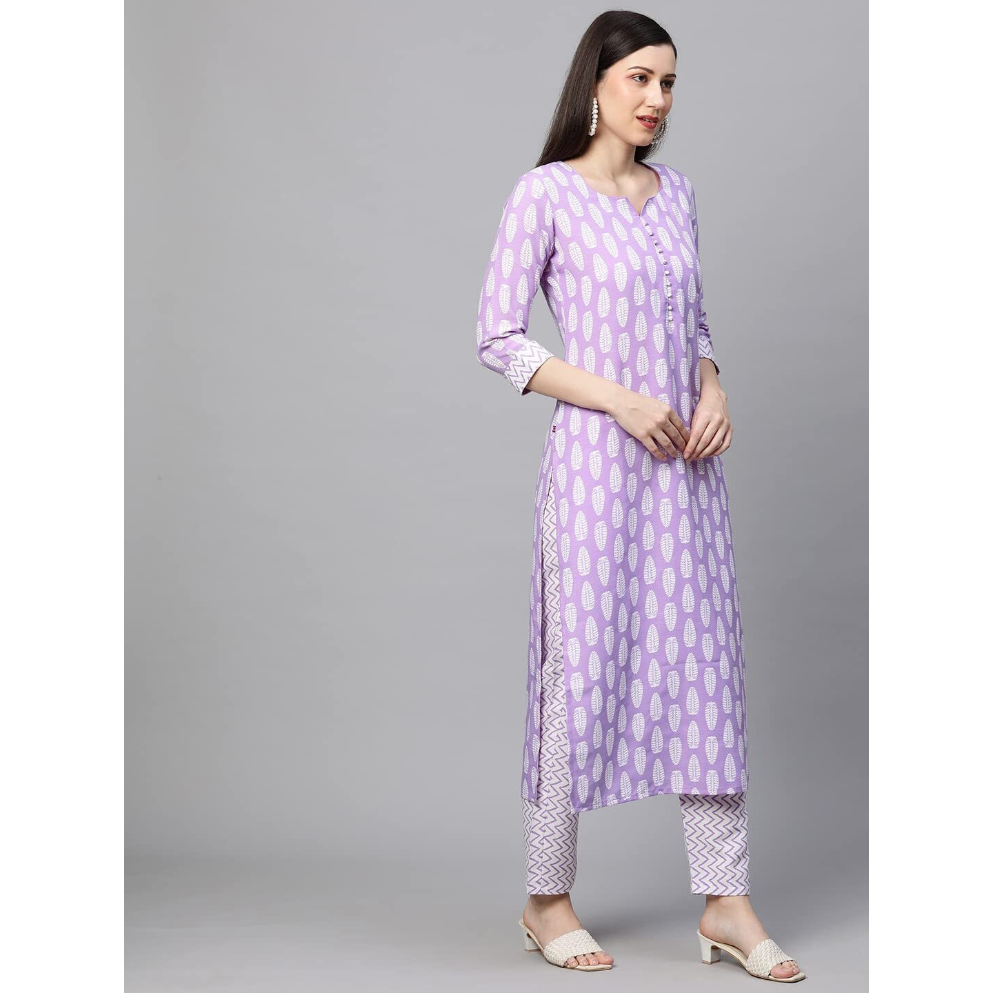 ANNI DESIGNER Women's Cotton Blend Traditional Straight Printed Kurta and Pant Set (Danapa Purple_L_Purple_Large)