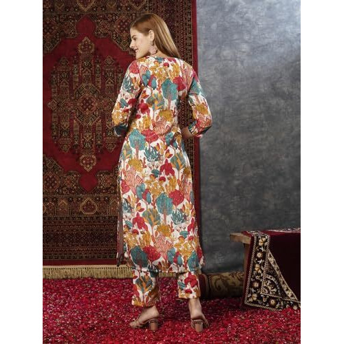 ANNI DESIGNER Women's Rayon Blend Straight Printed Kurta with Pant (Samlok White-JL_XL_White_X-Large)