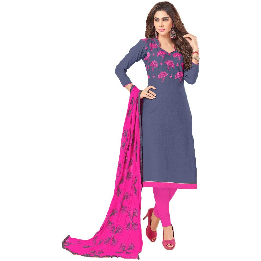 ANNI DESIGNER Cotton Saree (Dhadak 4012_Dusty Blue_Free Size)