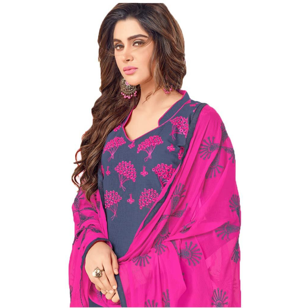 ANNI DESIGNER Cotton Saree (Dhadak 4012_Dusty Blue_Free Size)