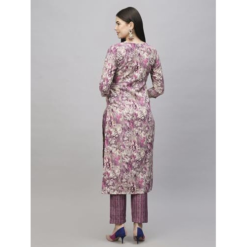 ANNI DESIGNER Women's Cotton Blend Straight Fit Printed Kurta with Pant (Seep Purple_3XL_Purple_XXX-Large)