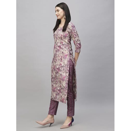 ANNI DESIGNER Women's Cotton Blend Straight Fit Printed Kurta with Pant (Seep Purple_3XL_Purple_XXX-Large)